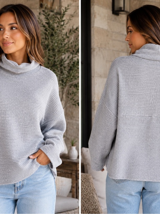 Zella Sweaters - Zella Cozy Ribbed Turtleneck Sweater - Light Gray